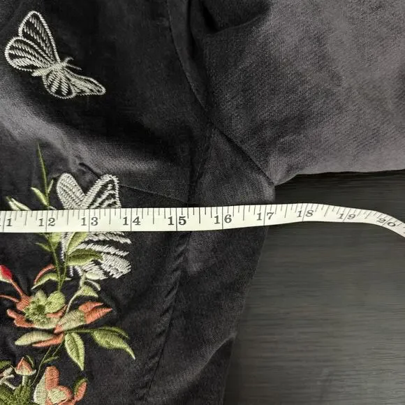 Paparazzi By Biz Coat Womens Small Velvet Embroidered Floral Butterfly Boho - Picture 10 of 12